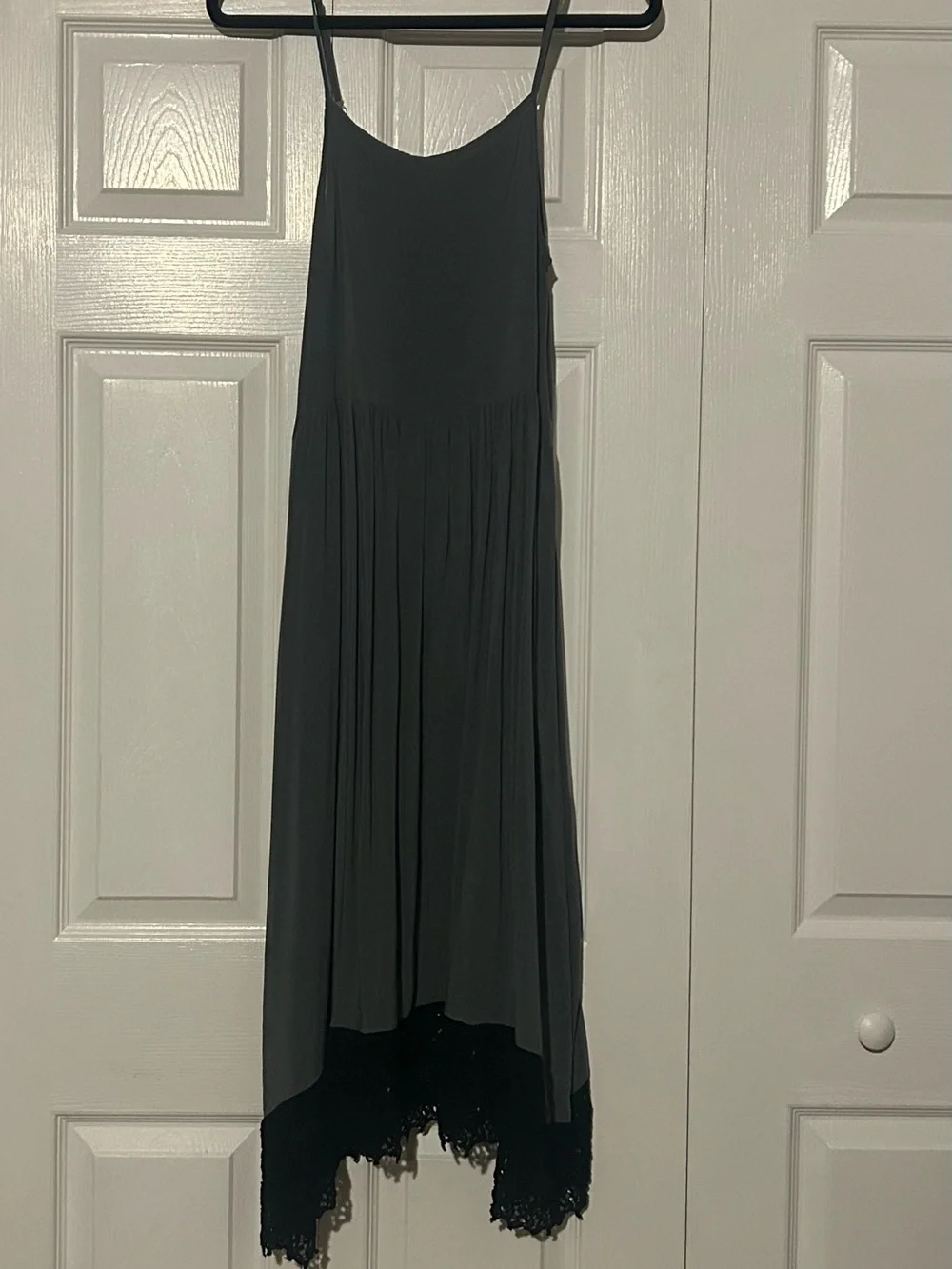 Free People Charcoal Gray Asymmetrical Slip Dress with Lace Hem